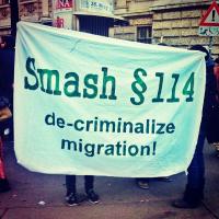 Demonstration in Solidarität mit den Angeklagten im sogenannten "Schlepperei"-Prozess am 18.3.2014. Foto: Mahriah